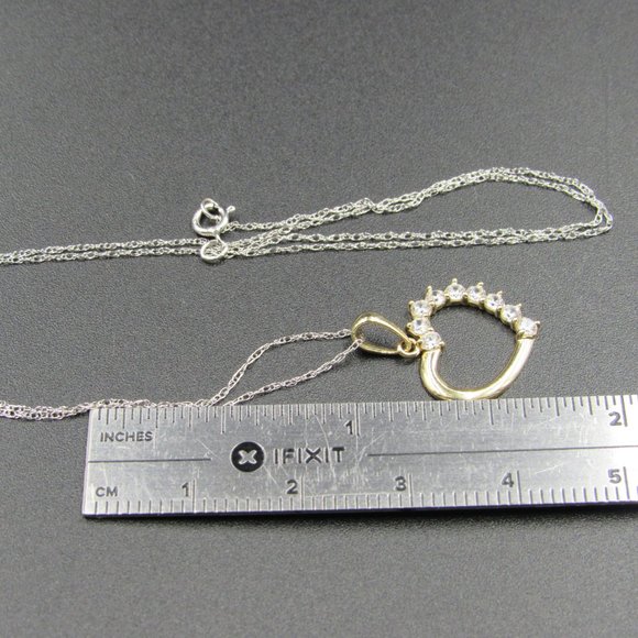 18" 10K Gold Cubic Zirconia Diamond Heart Necklace - Picture 6 of 7